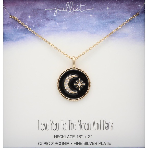 Gold Over Fine Silver Plate CZ Celestial Pendant Necklace in Gift Box #BX006 - Picture 1 of 3